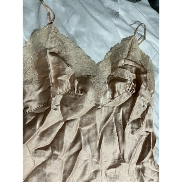 Vtg Y2K Victoria's Secret Embroidered Silk Slip Dress Nightgown Women M Nude - Picture 2 of 9